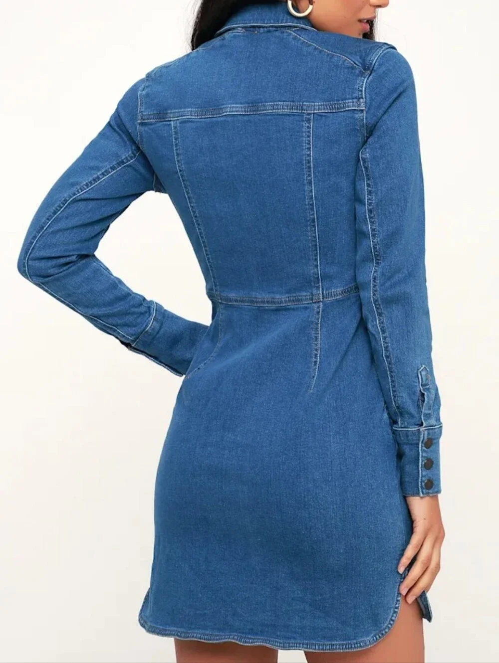 Free People Dynomite Denim Blue Mini Shirt Dress Women's Size Small Button Up